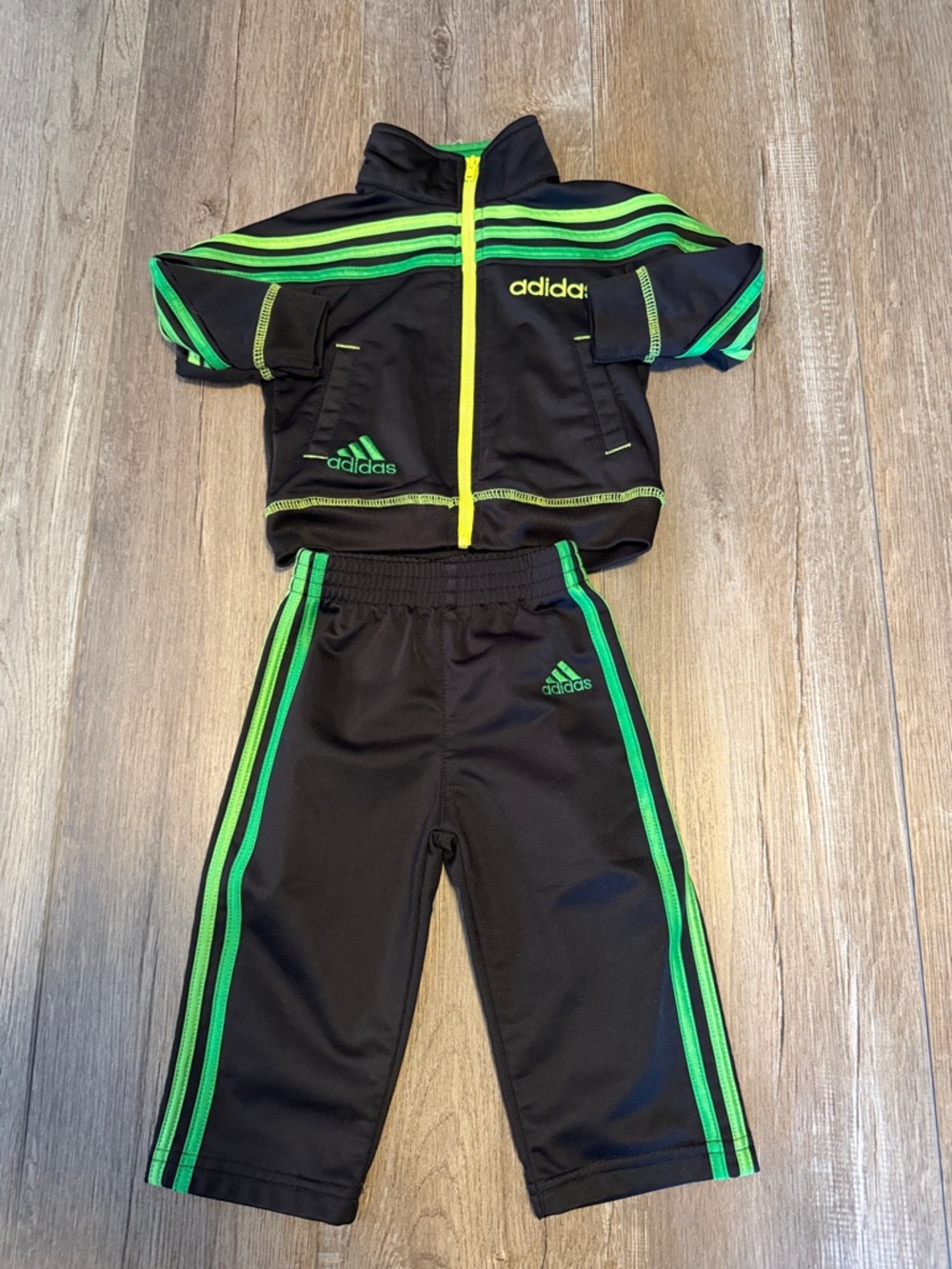adidas Black and Neon Green Kids Track Jacket & Pants Set